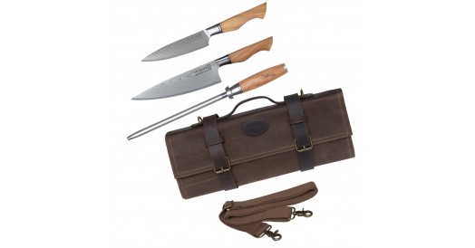 Zestaw Noży ESSENTIAL PROFESSIONAL OLIVE WOOD + Torba na Noże Kohersen Professional