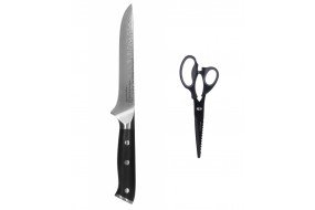 Zestaw nóż do trybowania BONING KOHERSEN Elegance EBONY WOOD 15,2 cm + wielofunkcyjne nożyce kuchenne