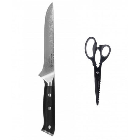 Zestaw n&oacute;ż do trybowania BONING KOHERSEN Elegance EBONY WOOD 15,2 cm + wielofunkcyjne nożyce kuchenne