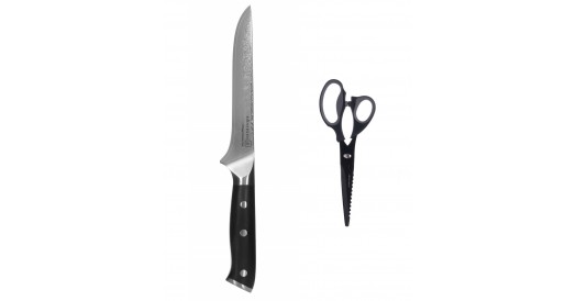 Zestaw nóż do trybowania BONING KOHERSEN Elegance EBONY WOOD 15,2 cm + wielofunkcyjne nożyce kuchenne