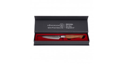 Nóż do warzyw PARING KOHERSEN Professional OLIVE WOOD 3,5”, 49-warstwowa, japońska stal damasceńska