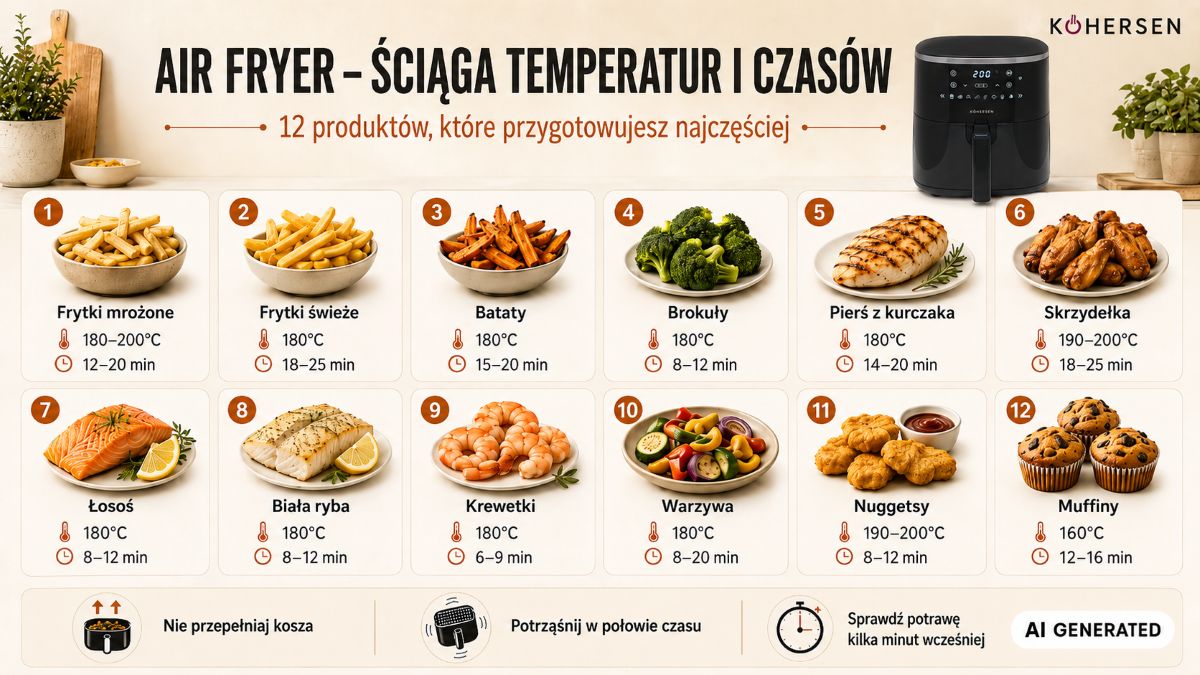Air fryer tabela temperatur i czasów pieczenia